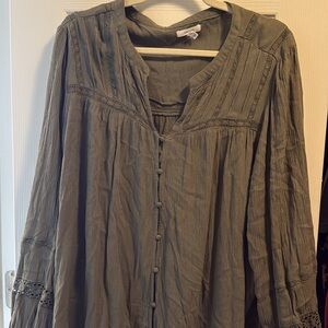 Olive Green Button-Down Blouse